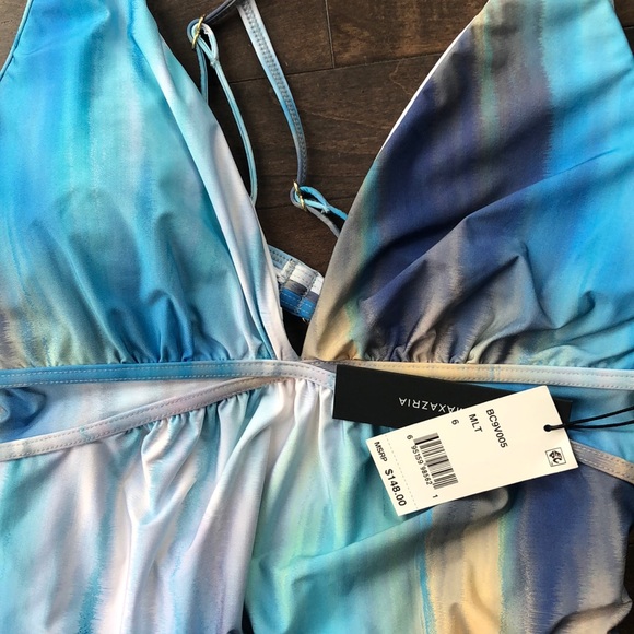 BGBCMaxaria Blue Tie-Dye Deep V Plunging Neckline One-Piece Swimsuit Sz6 - Picture 5 of 8